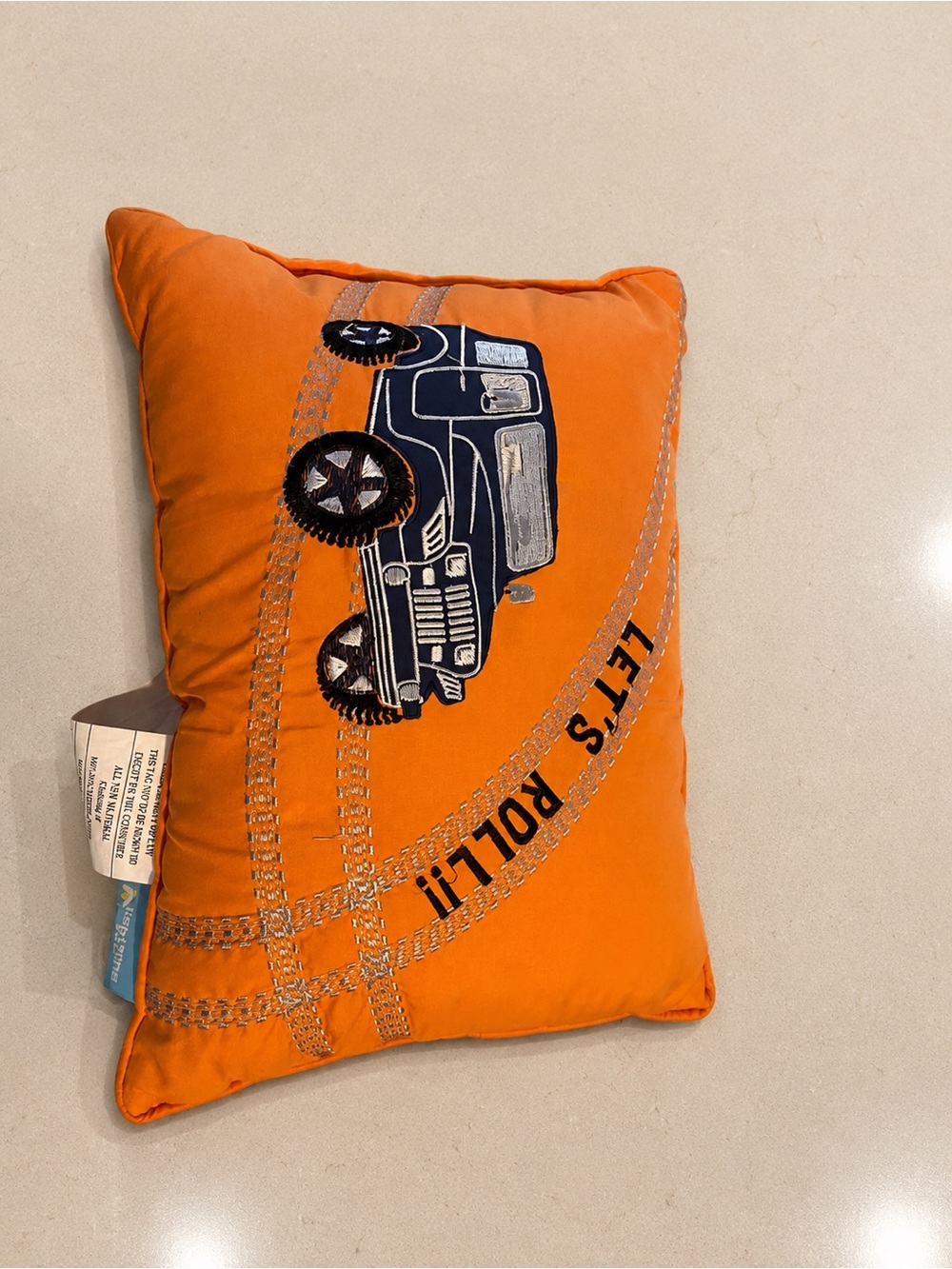 Lightning Bug "Let's Roll!" Jeep Style Decorative Accent Pillow –Orange Off-Road